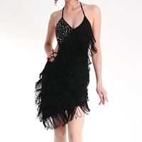 Robe de danse latine à sequins et franges, dos nu, costume de spectacle de danse, tenue de compétition pour la scène et la pratique