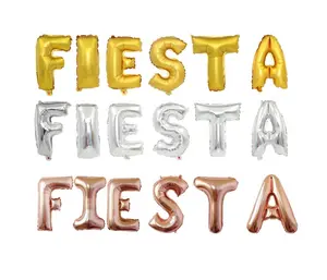 16 Inch Gold Rose Gold Mexican Spanish Carnival Party Carnival Alphabet Decoration Balloons FIESTA Letter Aluminum Balloon Set