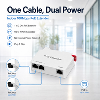 Extensor PoE para Cámara IP de 2MP/4MP, 1 Entrada y 2 Salidas, 100Mbps, Interior, 802.3af/at, Cascada, 400m, Sin Enchufe de Alimentación Externo, Plug and Play