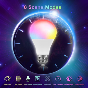 Hot 12-Pack Alexa Google Home Assistant Decorative <b>RGB</b> Smart LED Bulb 9W WiFi App <b>Control</b> Color Changing E27/E26 Base AC Power - Product Image 6