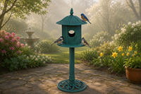Mangeoire à oiseaux Verdigris Pagoda, écologique, résistante à la rouille, en plastique, sur piédestal, pour la décoration extérieure du jardin