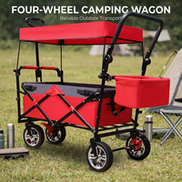 Chariot pliable à quatre roues avec auvent amovible pour le camping en plein air et les sorties en famille