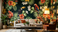 Papier peint chinois, jungle tropicale, perroquet, toucan, décoration intérieure, peinture murale florale, papel tapiz, panneau mural décoratif 3D, forêt tropicale