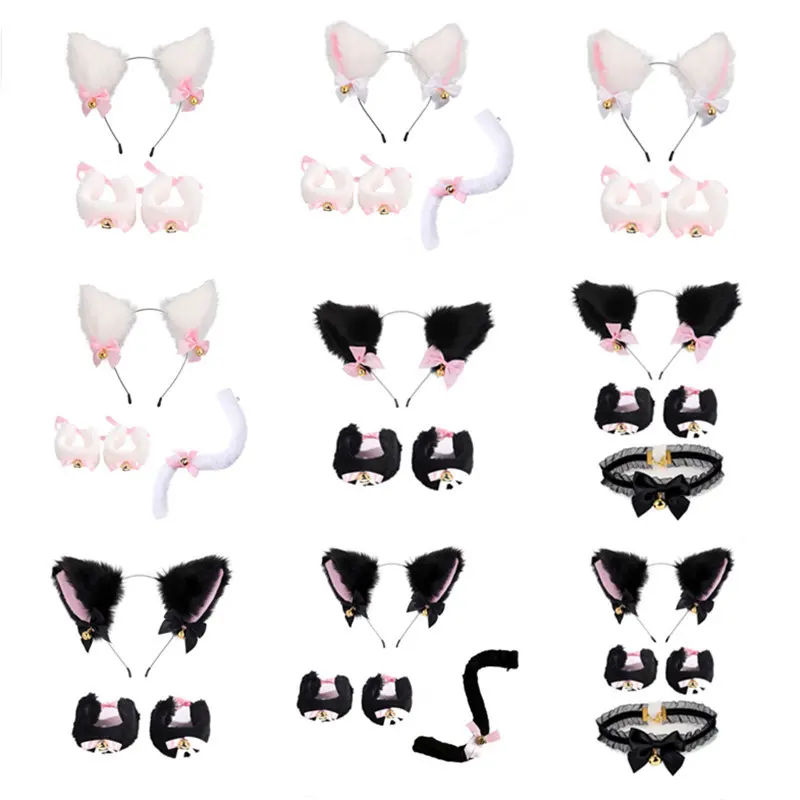 Bracelets de queue de chat en peluche de fête Chocker accessoires de fête d'halloween bandeau accessoires fourrure oreilles de chat bandeau de cheveux