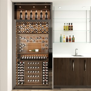 Italian Designer Modern Solid Wood Stainless Steel Wine Display <strong>Cabinet</strong> Cooling Feature Drawer 24 Stemware Capacity for Living - Product Image 1