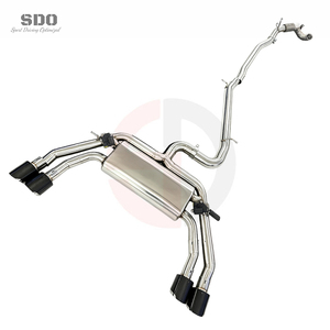 Système d'échappement complet en acier inoxydable SDO pour VW <span class=keywords><strong>Golf</strong></span> 7R/7.5R MK7/MK7.5 2.0T 2012-2020 avec tuyau de descente droit et embouts en carbone - Product Image 3