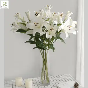 Wholesale Artificial 3 Heads Real Touch Lily Flower White Pink Home Party Hotel Wedding Decoration Table Center Piece
