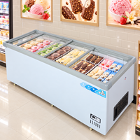 Congélateur coffre commercial à vitrine plate en acier inoxydable 304, dégivrage manuel, 6 étagères, 2 ou 3 portes, pour usage commercial