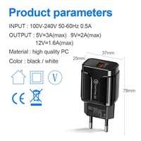 Directe Fabrieksprijs 18W 5v3a Wandoplader Usb Smart Oplader Qc3.0 Snel Opladen