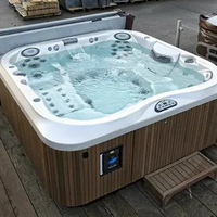 Bain à remous intelligent autoportant pour 5 personnes avec pierre artificielle, spa hydromassant 3 places pour jardin et terrasse