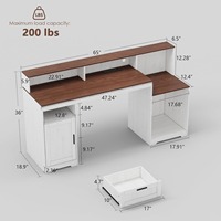 Bureau d'ordinateur convertible réglable en bois style ferme pour bureau à domicile avec tiroirs de rangement, 3 prises CA et 2 ports USB