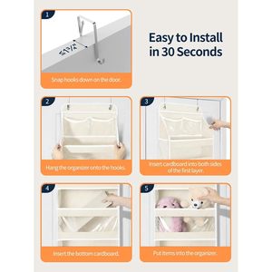 Organisateur suspendu à 5 niveaux pour porte, blanc crème, avec fenêtres transparentes pour couches et articles essentiels pour bébé - Product Image 4