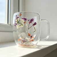 Tasses en verre à double paroi élégantes et résistantes à la chaleur, avec fleurs séchées, pour fêtes, maison et café – Vente chaude