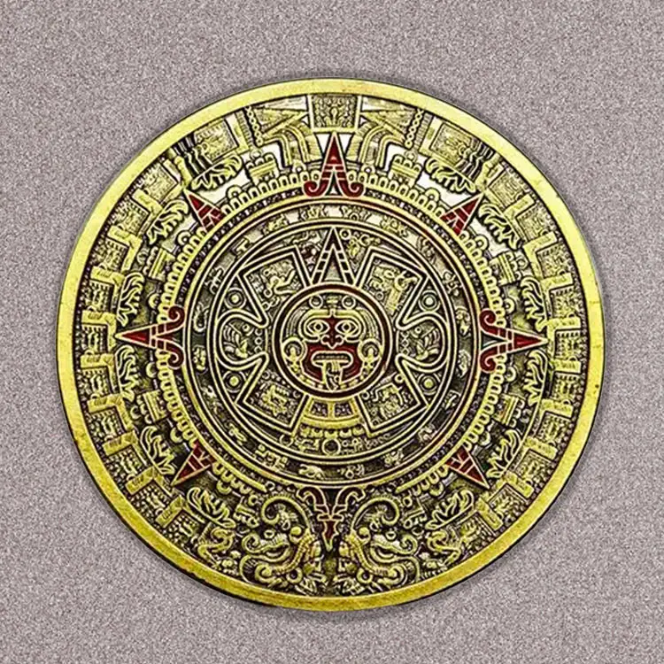 Pièce d'or personnalisée 40mm plaqué or aztèque, peinture à pointe d'argent, Souvenir, Collection de pièces