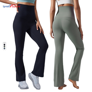 Pantalones de Yoga de Cintura Alta para Mujer <span class=keywords><strong>IPRETTY</strong></span>, Cintura Plegable, Control de Abdomen, Ligeramente Acampanados, Levanta Glúteos, Características Sólidas para Fitness - Product Image 2