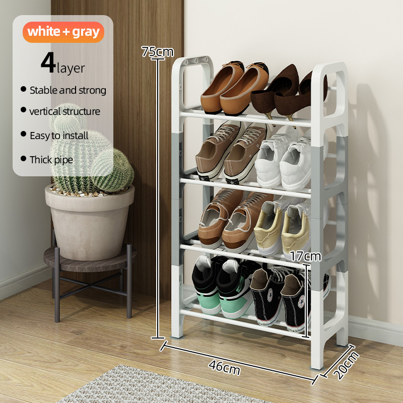 Étagère à chaussures inclinée blanc-gris à 4 niveaux de 45 cm de long
