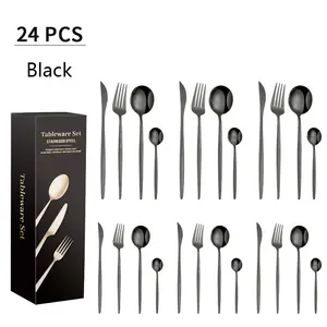 High Quality Hotel Stainless Steel Cutlery Portuguese 24 Pcs Cutlery Set Gold Fork spoon Knife Set