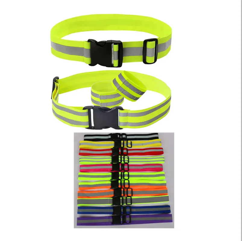 promotion gift high light custom logo green yellow black adjustable elastic flexible reflective running safety waist band strap