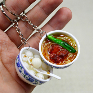Porte-clés 3D en PVC, simulation de beignets et nouilles, accessoires alimentaires mignons et délicieux, porte-clés en porcelaine chinoise bleue et blanche - Product Image 3
