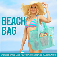 Bolsa de Playa JSBAG Primavera 2025, Directo de Fábrica, Logotipo Personalizado, Malla de Nailon, Impermeable, Resistente a la Arena, Múltiples Bolsillos, Cierre de Cremallera, Portátil
