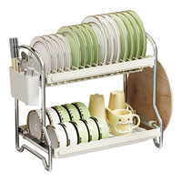 Égouttoir à vaisselle en acier au carbone double couche pour comptoir, organisateur de bols, assiettes et baguettes, avec plateau de récupération d'eau et planche à découper, pour la vente en gros