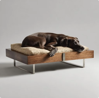 Modernes Erhöhtes Hundebett aus Massivholz, Metallgestell mit Weichem Waschbarem Kissen für Große Hunde