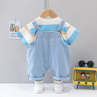 Ensemble de vêtements unisexe à rayures pour garçons, 2 pièces, en coton, combinaison décontractée en jean pour bébés filles, ensembles de vêtements pour bébés garçons