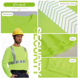 カスタム高視認性反射安全Tシャツ長袖男性構造hi vizワークシャツポケットTシャツ付き - Product Image 5