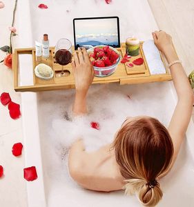 <b>Bathtub</b> Tray for Tub, Bamboo <b>Foldable</b> Bath Caddy Tray, Collapsible Bath Tub Table Caddy - Product Image 5