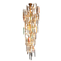 Lustre en cristal multi-branche à LED tout en cuivre, style américain de luxe, pour escalier duplex, hôtel, villa, salon creux