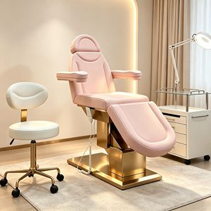 Fauteuil de salon électrique moderne rose à 3 moteurs, réglable, haut de gamme, blanc et or, pour cils, cosmétiques et soins du visage - Product Image 1