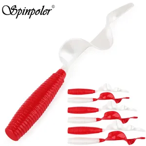 Spinpoler Leurre De Pêche Unique Queue Souple En Plastique Finesse Grub Ver 55mm/65mm/75mm Ver Rouge Blanc Queues Appâts Artificiels 10 pcs/Pack