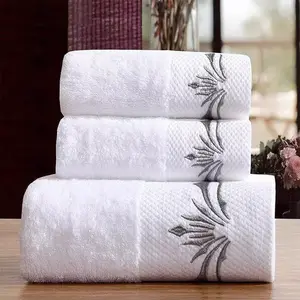 Customized Embroidered Logo White towels sets 100% Cotton Terry Luxury Bath towel Hotel Towels for Spa