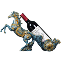 Porte-bouteilles de vin en forme de chariot à chevaux de style européen, sculpture créative artistique personnalisée en résine époxy, objet de collection animalier d'art populaire