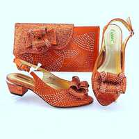 Ensemble de chaussures de mariée et de sac pour femmes, à talon bas, africain, assorti, robes, AB8649,