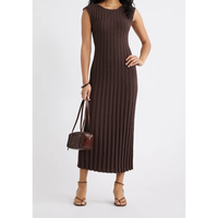 Robe midi en tricot côtelé sans manches, nouvelle arrivée, personnalisable OEM, élégante robe pull marron moulante pour femmes