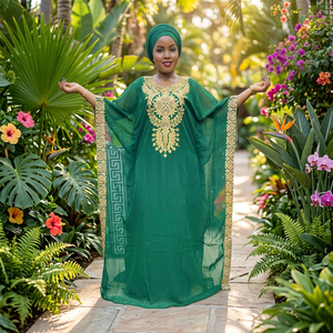Nouveau design Jupe en mousseline de soie double couche longueur au sol Robes africaines pour femmes Vêtements musulmans Hijab Abaya Rhinestone Made Fabric - Product Image 3