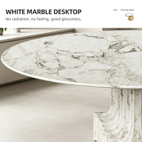 Table de salle à manger ronde en marbre blanc avec piétement cannelé, table en pierre de luxe style côtier australien, robuste et anti-taches, Australie