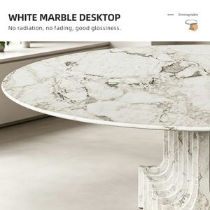 <strong>White</strong> Marble Round <strong>Dining</strong> <strong>Table</strong> Fluted Ribbed Pedestal Stone <strong>Table</strong> Aussie Coastal Luxury Heavy Duty Anti Stain Australia - Product Image 4