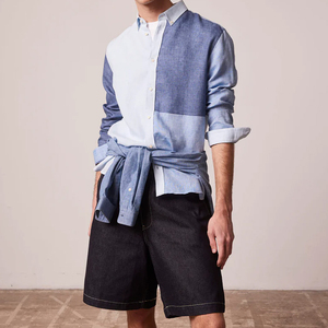 Chất Lượng Cao Nối Mô Hình Nút Xuống Giản Dị Linen Áo Sơ Mi Nam - Product Image 1