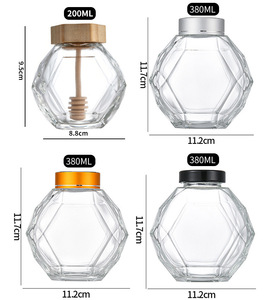 Nuevo Tarro de Almacenamiento Cilíndrico de Vidrio Borosilicato Transparente de 200ml con Forma de Panal Única, Cuchara de Madera, Tapa de Bambú y Collar Metálico Personalizado - Product Image 6