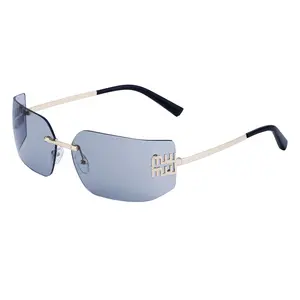 DOISYER Luxusmarke randlose quadratische Sonnenbrille damen Retro-Metallrahmen Sonnenbrille Y2K UV400 Steampunk-Sonnenbrille