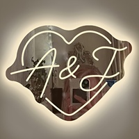 Enseigne néon personnalisée avec initiales en forme de cœur, miroir néon, lumière LED néon personnalisée pour couple, décoration de chambre à coucher pour mariage