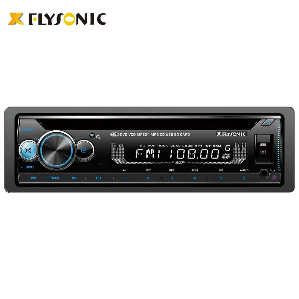 Flysonic 1 din ayrılabilir paneli çoklu medya araç DVD oynatıcı oynatıcı ses stereo Bt/DVD/VCD/CD/MP4/MP3/AM/FM
