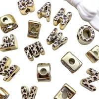 Perles alphabet en acrylique épaisses à double face, motif léopard, bordure dorée, 26 lettres anglaises, trou large de 21 mm, pour la fabrication de bijoux