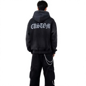 Sudadera con capucha y cremallera para hombre, con estampado de calavera gótica y guitarra, negra, oversize, de ajuste regular, tejida, 100% algodón, transpirable - Product Image 3