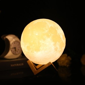 16 Colors RGB 3D Printed Moon <b>Lamp</b> Plug-in <b>Remote</b> <b>Control</b> Night Light With Stable - Product Image 1