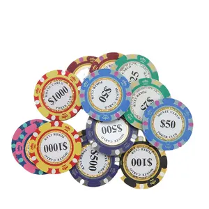 Üç renk özel Casino 14g kil taç desen Poker fişleri
