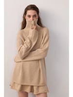 Pull-over col roulé boutonné surdimensionné pour femme en cachemire pur vintage, tricot lourd et doux pour l'hiver