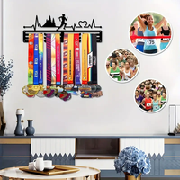 Support d'affichage de cintre de médaille de marathon de football noir support de stockage peu encombrant en fer Durable à trois couches